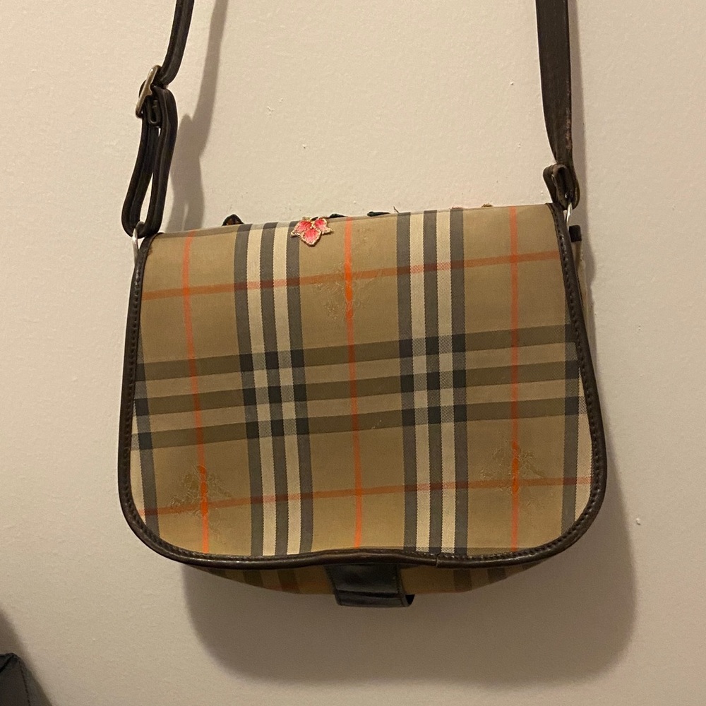 Burberry Plaid Crossbody with Pink & Orange Floral Appliqués - Picture 2 of 13